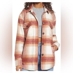 Thread & Supply Women’s Plush Ivory Russet Plaid Shacket Shirt Jacket Size 1X